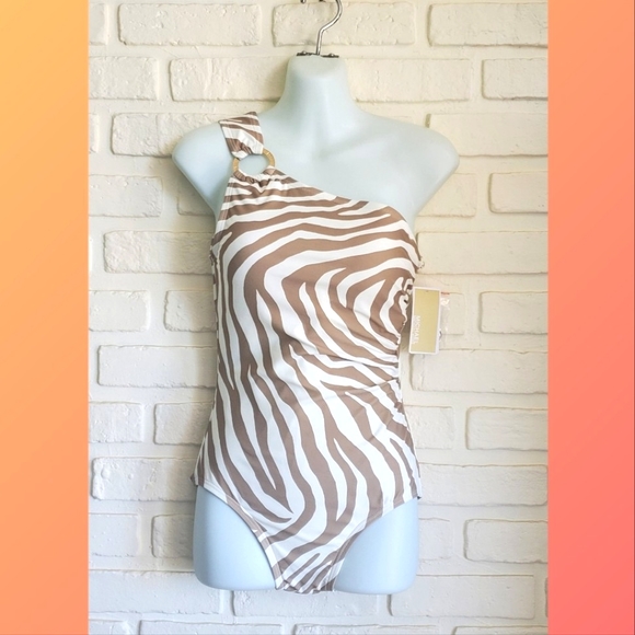 Michael Kors White Zebra One Shoulder One Piece Swimsuit Bathing suit NWT Size 8 - Picture 8 of 8